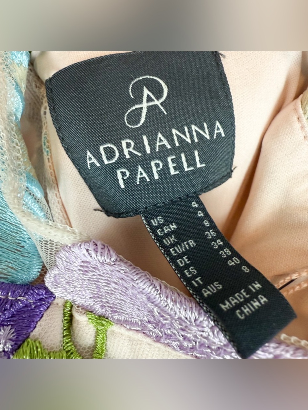 Adrianna Papell Floral Embroidered Applique Column Midi Dress Pink Size 4 - Picture 9 of 14
